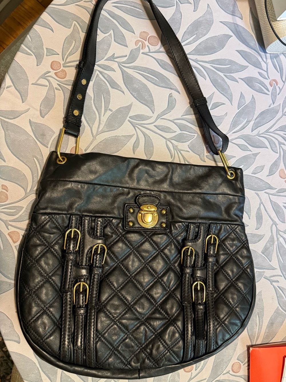Marc Jacobs Black Quilted Shoulder Bag with Gold Hardware